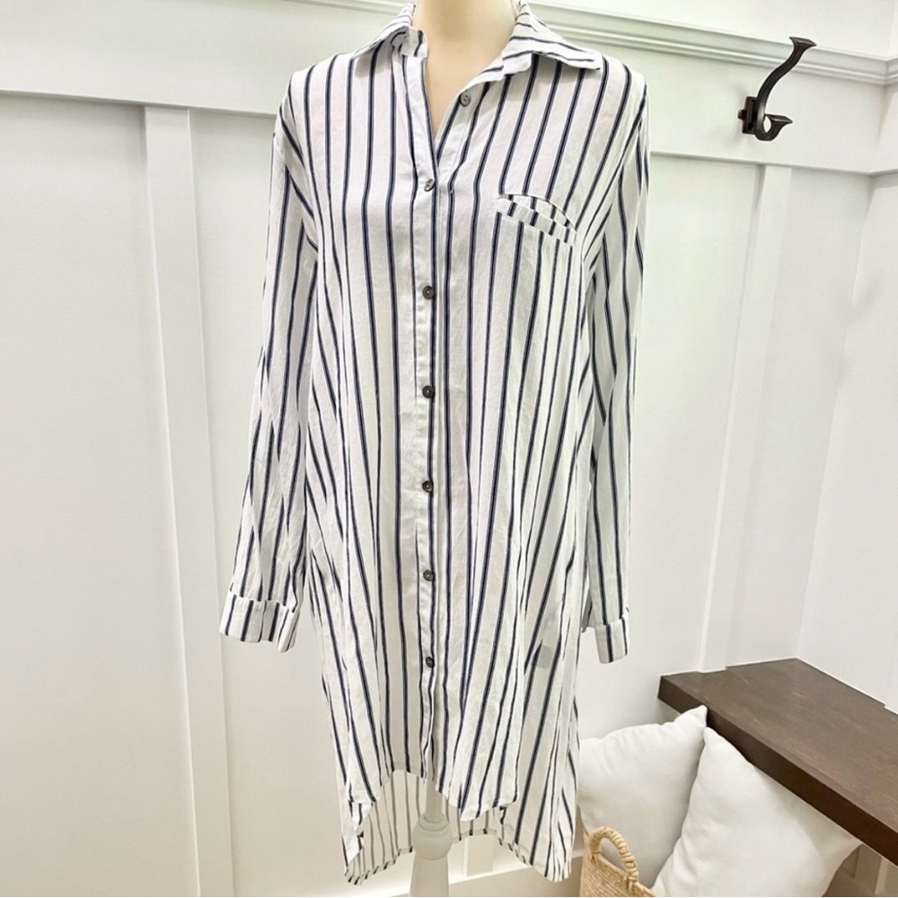 POL Black and White Striped Long Sleeve Dress